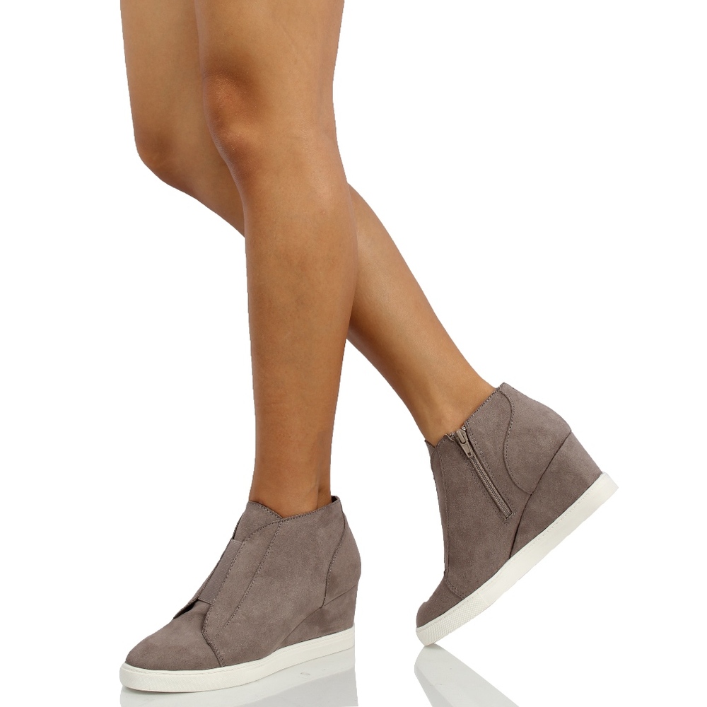 Size 5 Grey Faux Suede Elastic Band Front Wedge - Picture 5 of 6